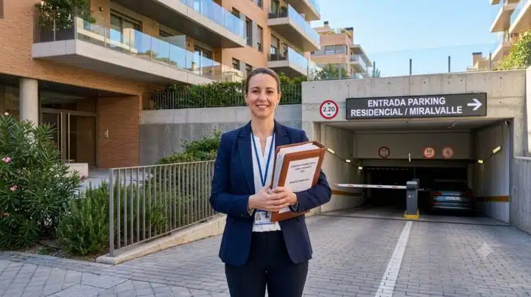 Administrador de fincas profesional en Madrid asesorando sobre el desahucio de una plaza de garaje ocupada