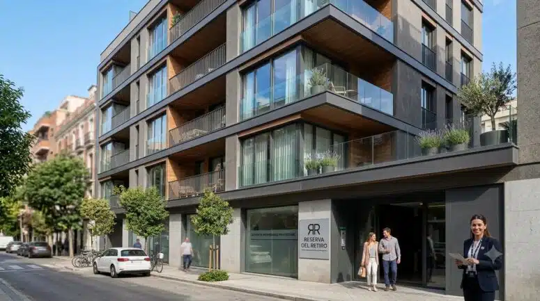 Edificio residencial en Madrid representando la gestión profesional de fincas y la prevención de conflictos inmobiliarios