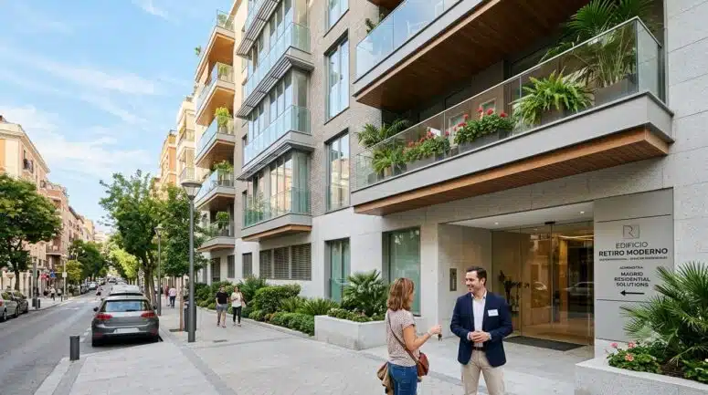 Edificio residencial moderno en el centro de Madrid con ventanales amplios y luz natural, ideal para proyectos de reforma y cambio de uso